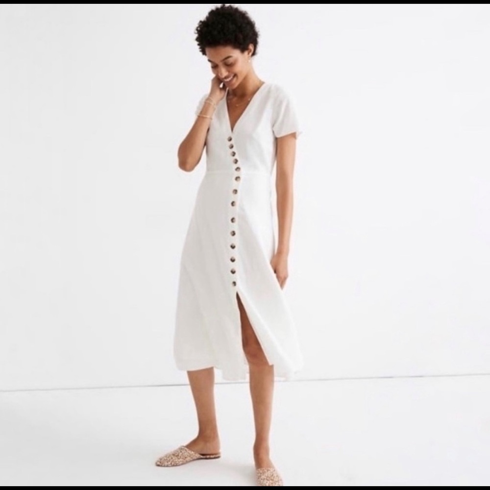 Madewell Button-front Linen-blend dress NWT